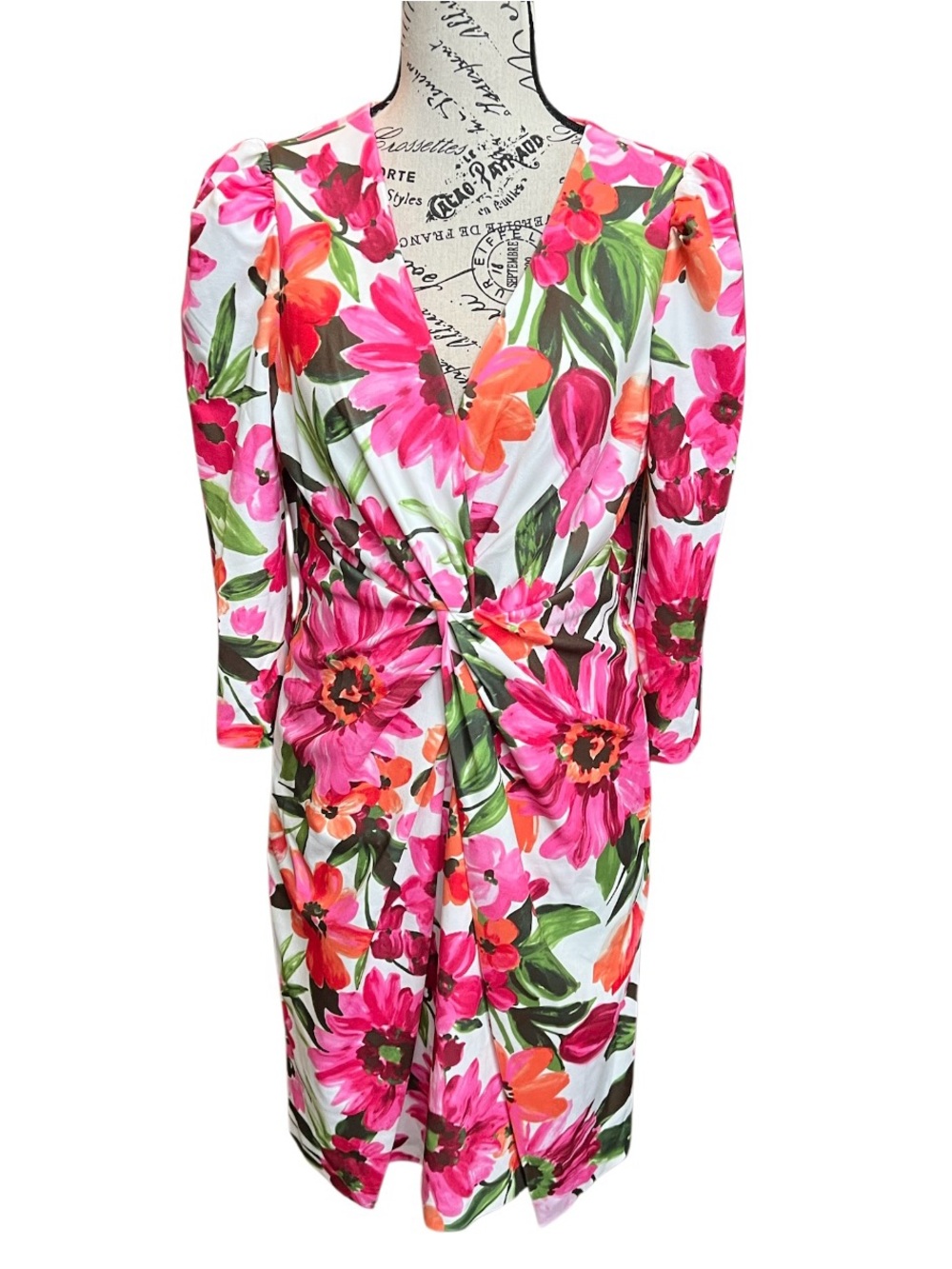 Julia Jordan Pink & Green Floral Midi Wrap Dress